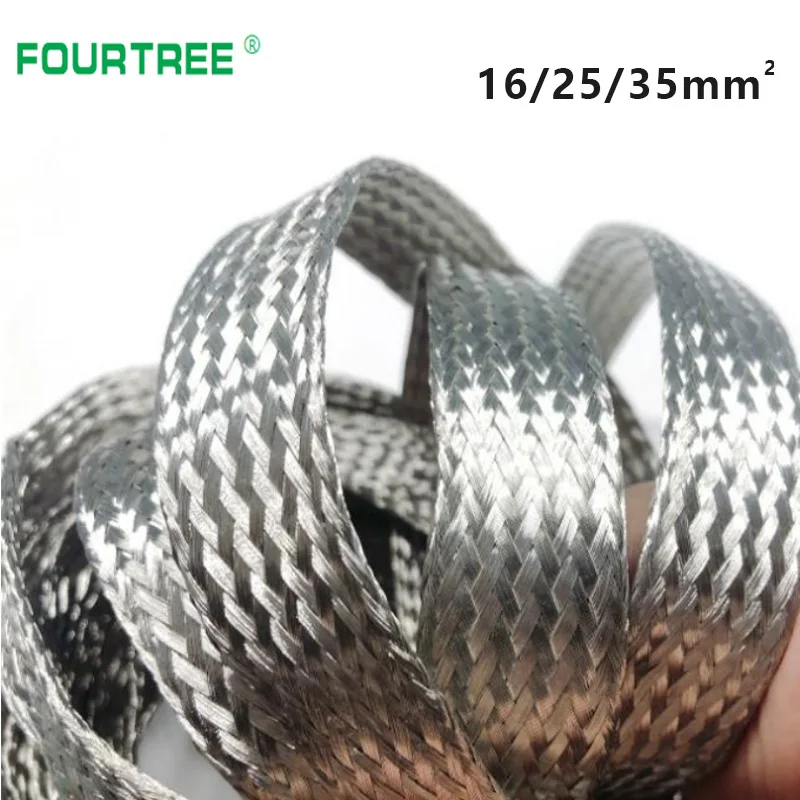 

1Meter 16/25/35mm2 Pure Copper Tinned Braid Lead Wire Bare Ground Cable Metal Sheath Screening Signal Wire Flat Conductive Tape
