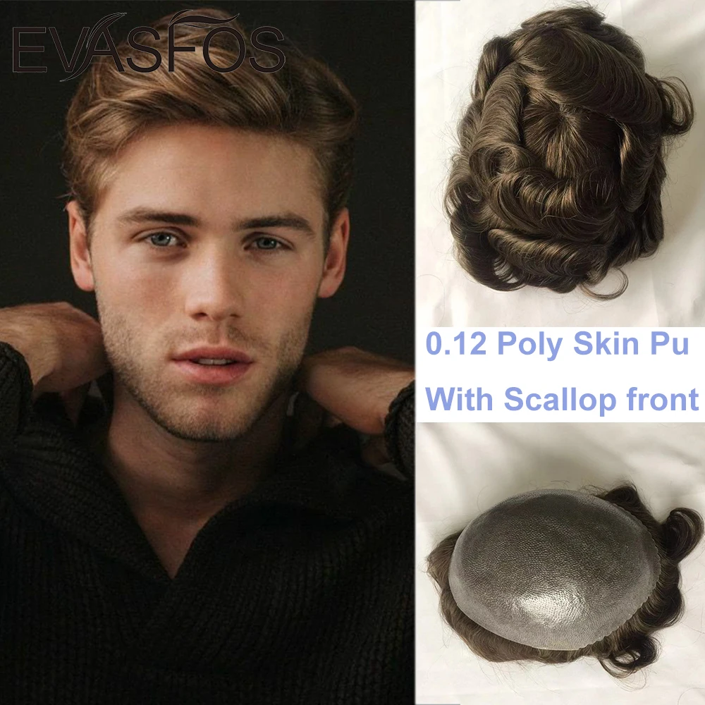 100% Human Hair Prosthesis Men Wigs Durable Poly Skin Toupee Replacement System Natural Hairpiece Unit | Шиньоны и парики