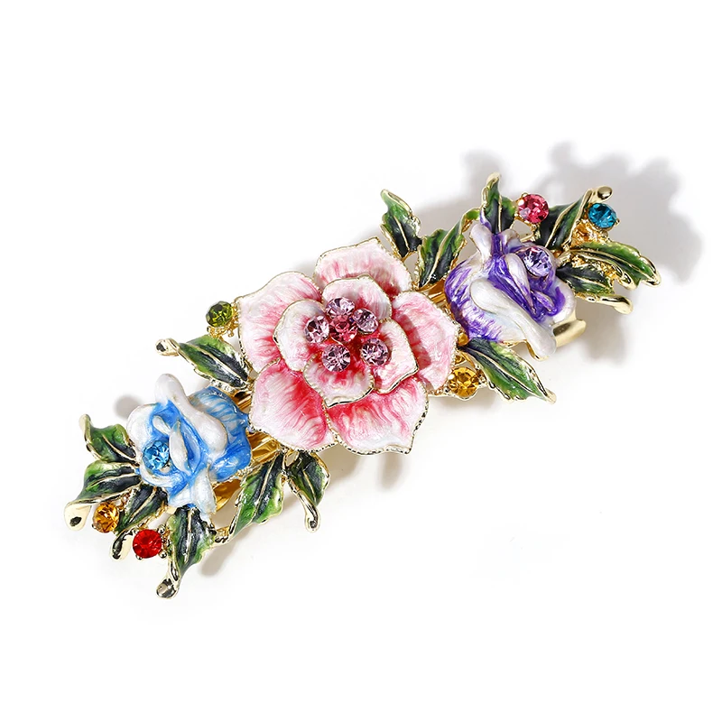 Muylinda Enamel Flower Chinese Hair Clip Jewelry Vintage Rose Rhinestone Hair Pin Barrettes Women Banquet Hair Accessories - Окраска металла: multi