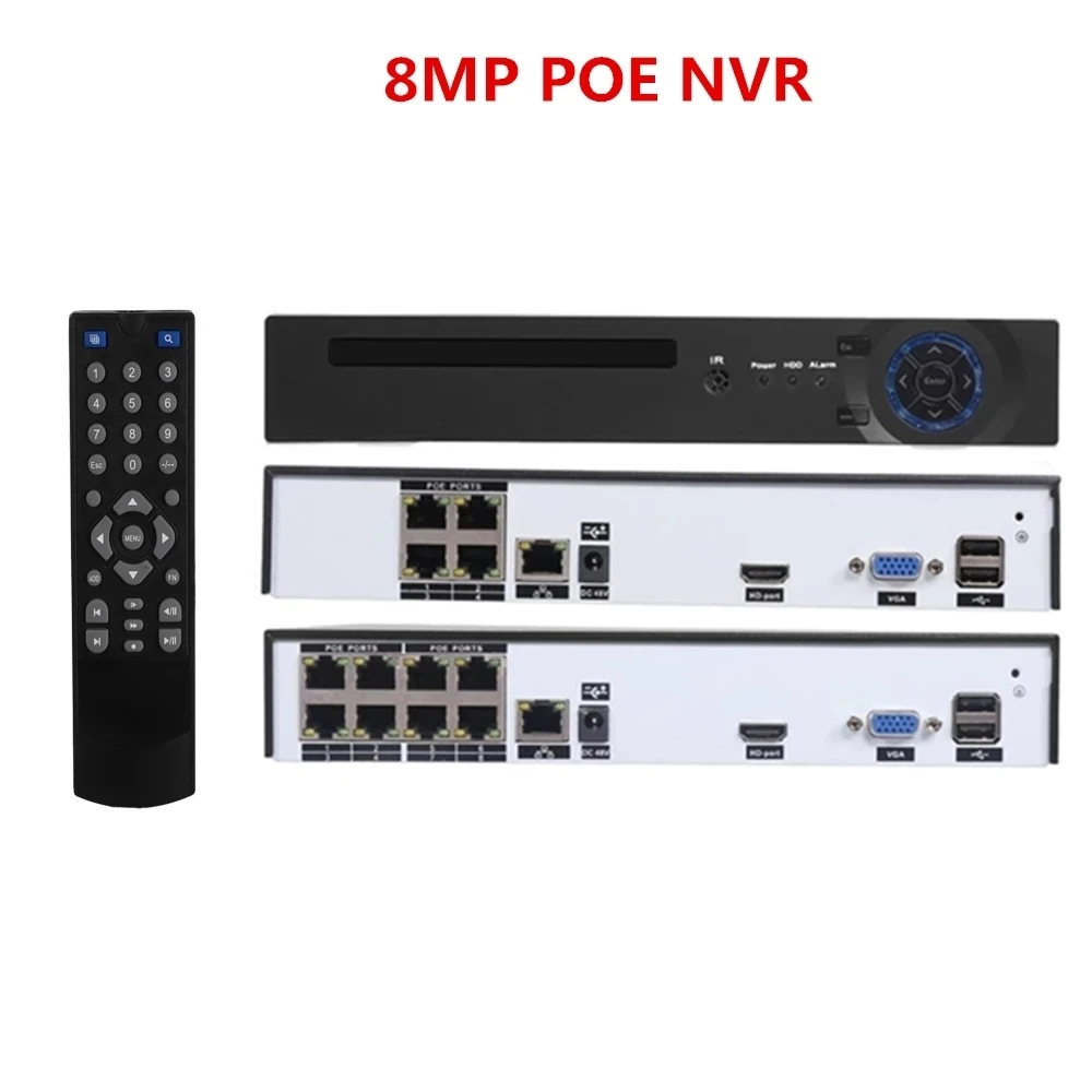 

H.265 4K 4CH 8CH 8MP POE NVR Xmeye APP P2P Onvif IEE802.3af 48V POE Video Network Recorder For 5MP/8MP IP POE Camera System
