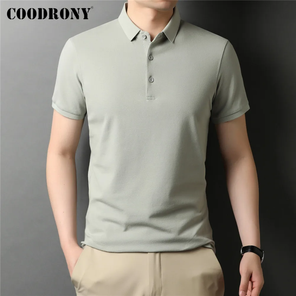 Gran oferta COODRONY marca verano alta calidad clásico Color puro pantalón corto Casual de algodón de manga de Polo hombres Camiseta Slim de ropa fresca C5200S Erb1eOg1aDM