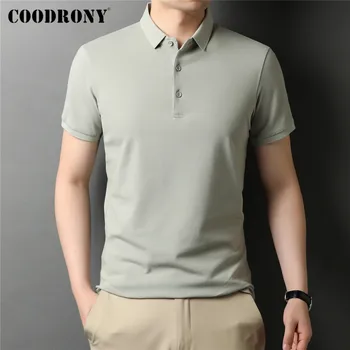 COODRONY-고품질 여름 클래식 퓨어 컬러 캐주얼 반팔 코튼 폴로 셔츠, 남성 슬림 소프트 쿨 의류 C5200S