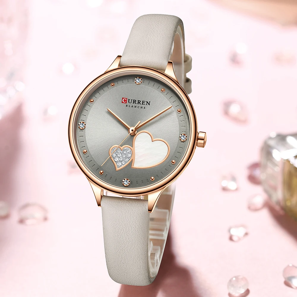 CURREN Women's Watches Top Brand Luxury Quartz Leather Wristwatch with Rhinestone Elegant Thin Clock for Female 3
