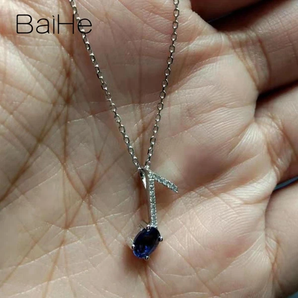 BAIHE, 18 карат, белое золото, 0.40CT, сертифицировано, овальная огранка, натуральный сапфир, для свадьбы, для женщин, милые/романтичные ювелирные изделия, подвеска, ожерелья
