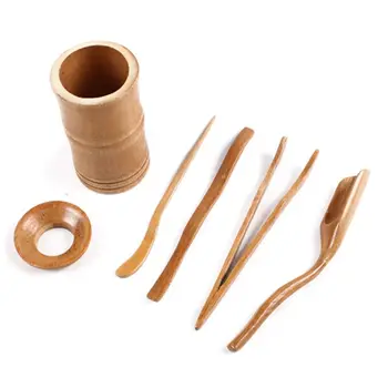 

6Pcs Tea Ceremony Utensils Set Bamboo Teaspoons Needle Clip Strainer Tong Tube #0622