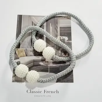 

Modern Home Fashion Curtain Drapery Magnetic Easy Tie-back Gray Rope Plastic Beads Accessories 47cm length sell by pair