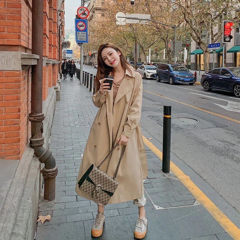 

Photo Shoot Trench Coat Women's 2020 Early Spring over-the-Knee Mid-length Waist Hugging Fashion British Style Loose-Fit Slimmin