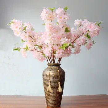 

Artificial Cherry Tree Plastic Flowers Silk Flower 4 Fork Multilayer Peach Blossom Shopping Mall Indoor Ceiling Decorative Flowe