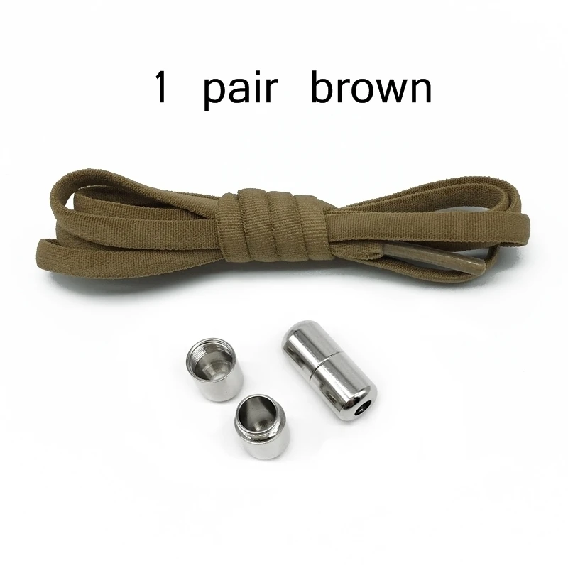 Brown shoelace 1 пара металлических замков шнурки без завязок растягиваются ленивые круглые туфли кружевные шнурки без шнуровки эластичные шнурки 10 цветов - Цвет: Brown shoelace