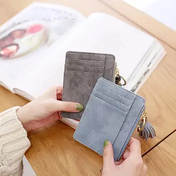 

Minimalist Women Wallet Card Holder Women Credit Card Holder Wallet Leather Small ID Card Case with Zipper Mini Purse Card Holde