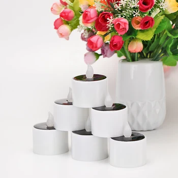 

Easy to use LED Solar Powered Candle Light Lamp Tealight with Light Sensor Yellow Flickering Light for Indoor Holiday Decoration