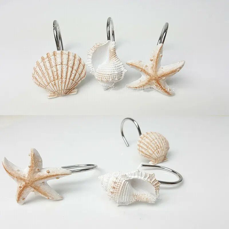 12 шт. Seashell крючки для занавески для душа Ванная комната Пляж Оболочка Декор Смола декоративная штора крючки дом, отель, ванная комната оболочки крюк
