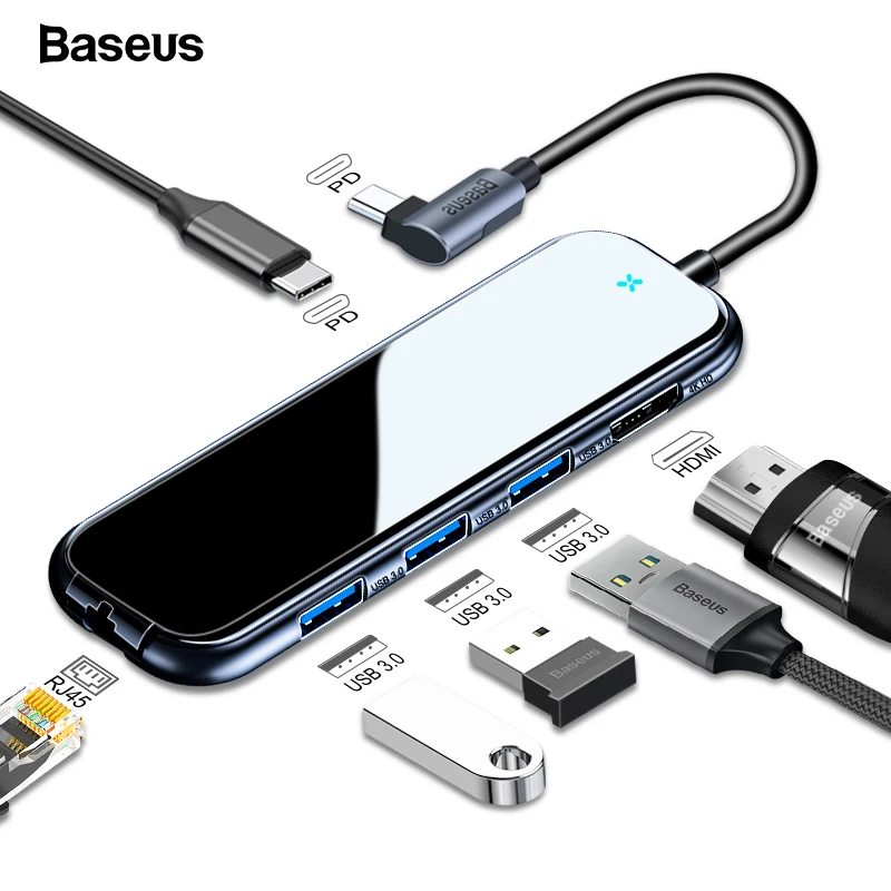 Baseus USB C HUB to 3.0 HDMI RJ45 Adapter for MacBook Pro Air Multi Type with Wireless Charge iWatch USB-C | Компьютеры и офис