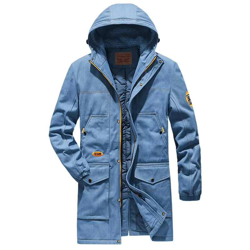 

Winter Jacket Men Thicken Warm Men Parkas New Fashion Hooded Denim Coat Male Slim Fit X-Long Jackets Outwear Windproof Parka