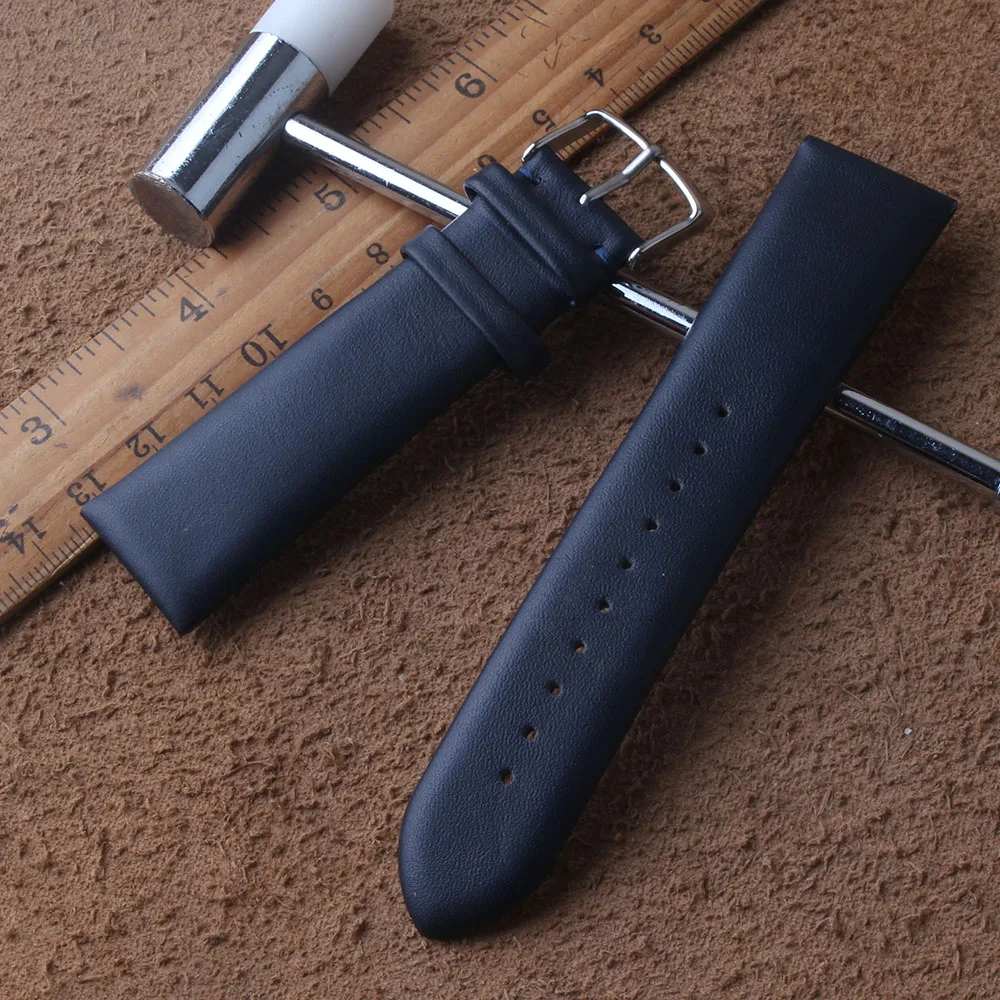 Genuine Leather Watchbands Men Women Bracelet 20mm 22mm VINTAGE Watch Band Strap smooth cowhide skin Wiht Silver Polished Buckle | Наручные