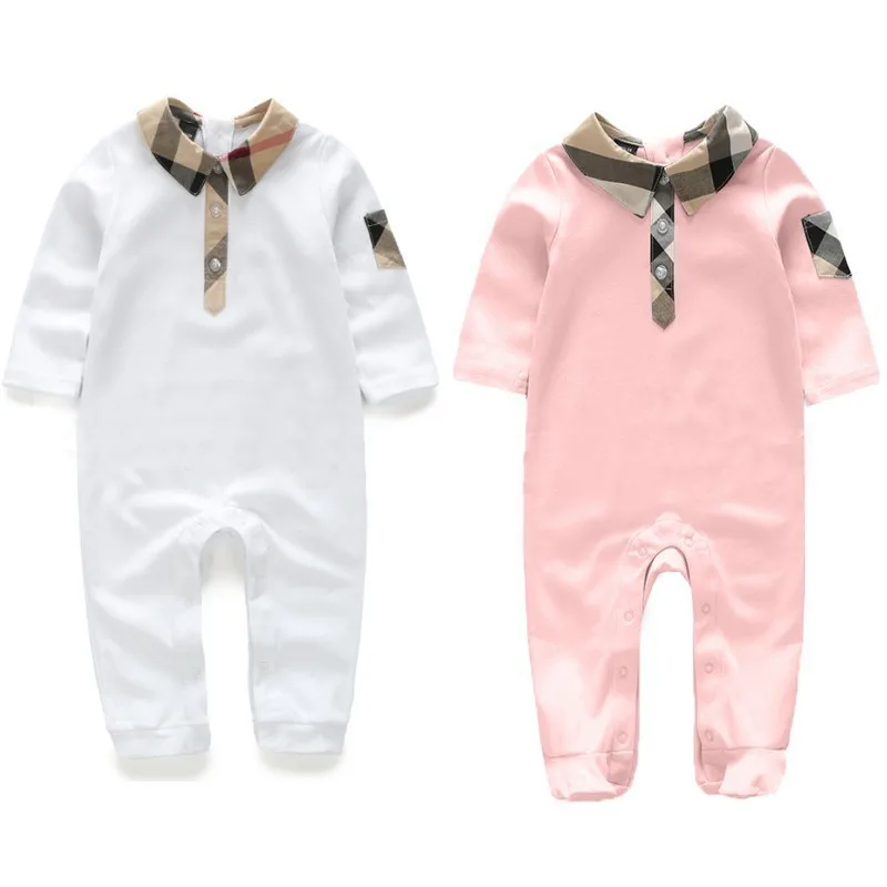 

Plaid Fold-down Collar Baby Romper Long Sleeve One-piece Romper Fashion BABY'S FIRST Month Service Crawling Clothes Cartoon Romp