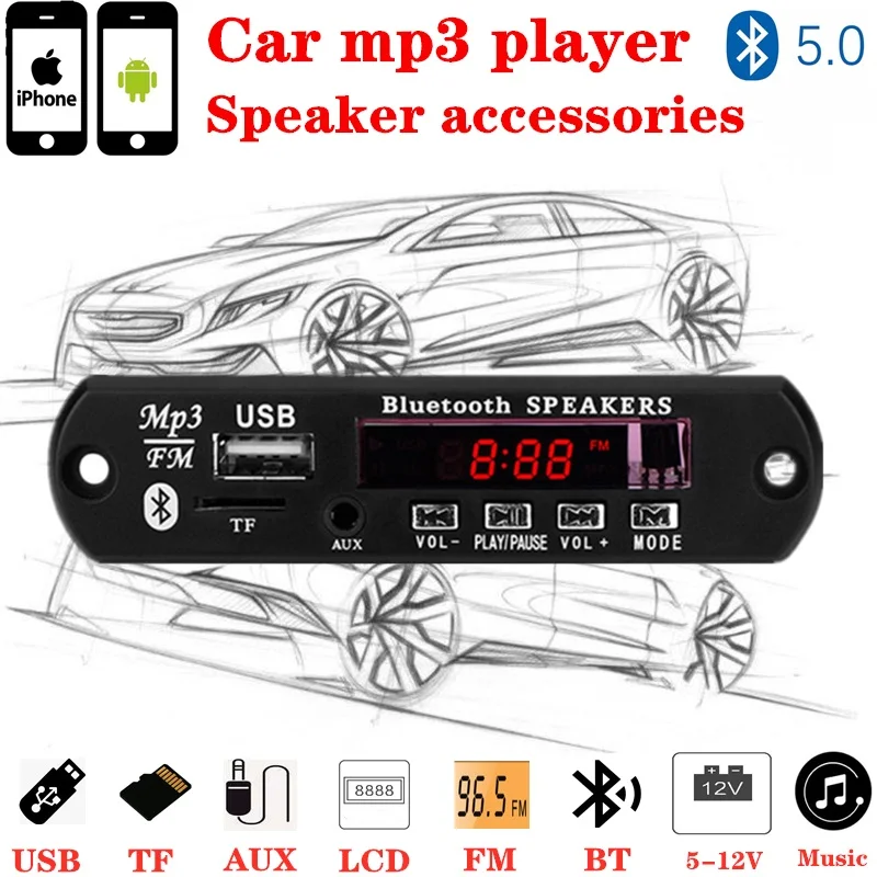 

ed color screen 5-12V MP3 WMA Wireless Bluetooth 5.0 Decoder Board Audio Module USB FM TF Radio AUX input no Amplifier For Car