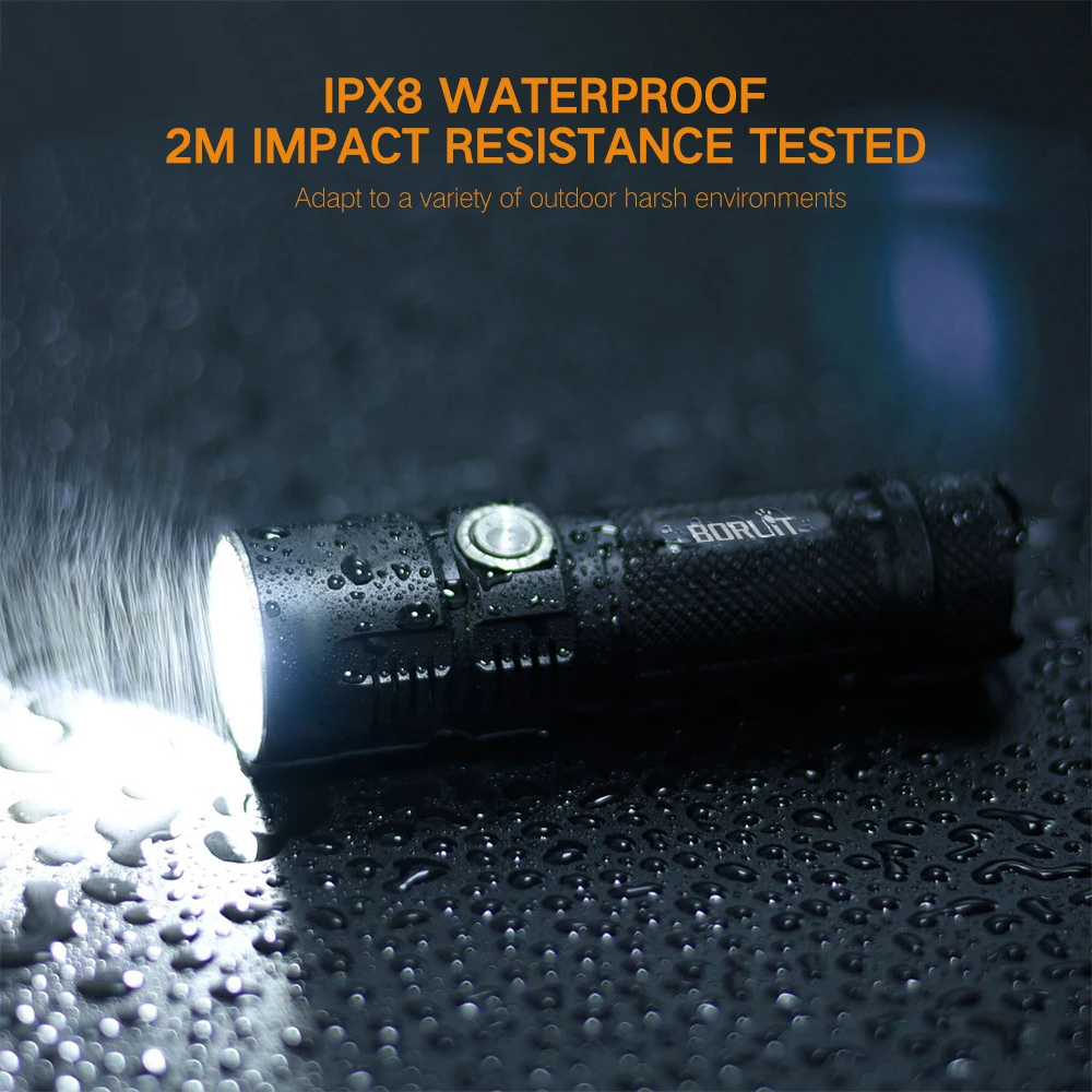 BORUIT светодиодный фонарик xhp 70 Водонепроницаемый ipx8 ручной фонарь USB зарядка для кемпинга, туризма, охоты, рыбалки
