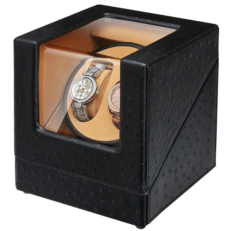 

JQUEEN Black Ostrich pattern Double Watch Winder with Quiet Japanese Mabuchi Motor 10 Working Modes High Quality