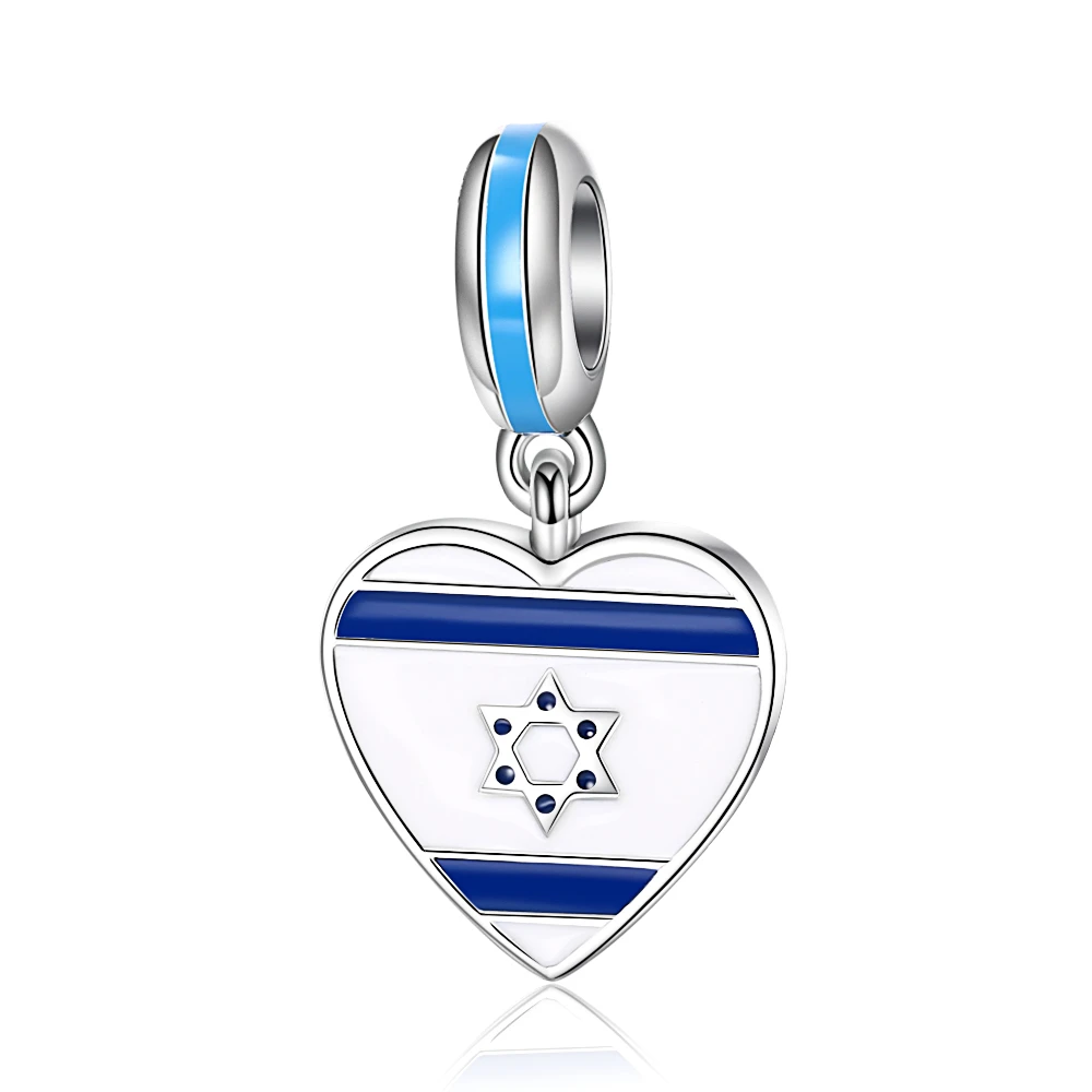 Xiaojing 925 Sterling Silver Heart Israel Flag Star of David Beads Charms for Women Fit Original European Bracelets Jewelry Gift engagement rings for women