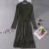 Young Gee Elegant Sweater Velvet Patchwork Autumn Winter Dress Knitted Long Sleeve Women Striped Office Casual Pleated Dresses ► Photo 3/6