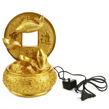 

Figurine Gold Desktop Resin Landscape Fish Money Water Fountain Table Ornament EU Plug AC220-240V