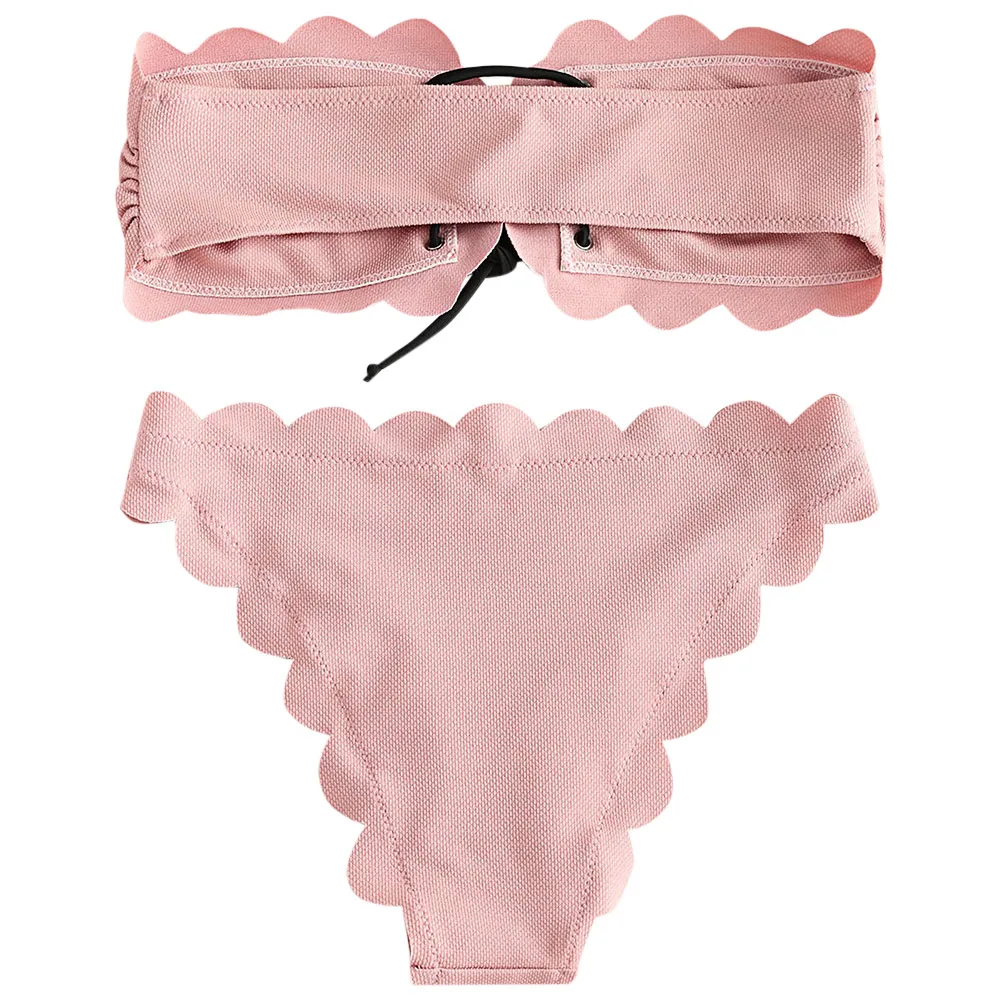 ZAFUL бандо с зубчатыми краями, комплект бикини, розовый однотонный цвет,, женский купальник, maillot de bain femme, Цветочный стиль