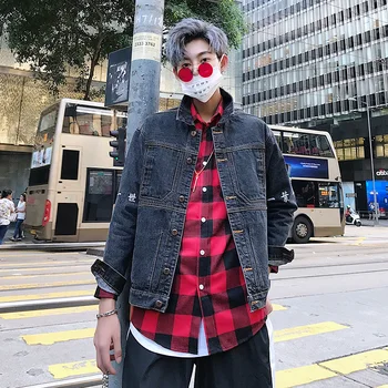 

Autumn New Denim Jacket Men Fashion Print Washed Retro Casual Denim Jacket Man Streetwear Wild Hip Hop Loose Bomber Jacket