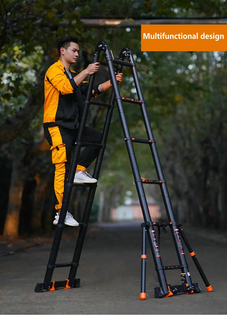 2.1+2.1m Aluminum alloy multifunctional foldable telescopic herringbone/I-type ladder/straight ladder to strengthen anti-tilting