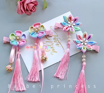 

Children Flower Tassel Hair Clip Ancient Chinese Style Accessories Pink Girls Hanfu Headwear Side Clip Handmade Hair Ornaments