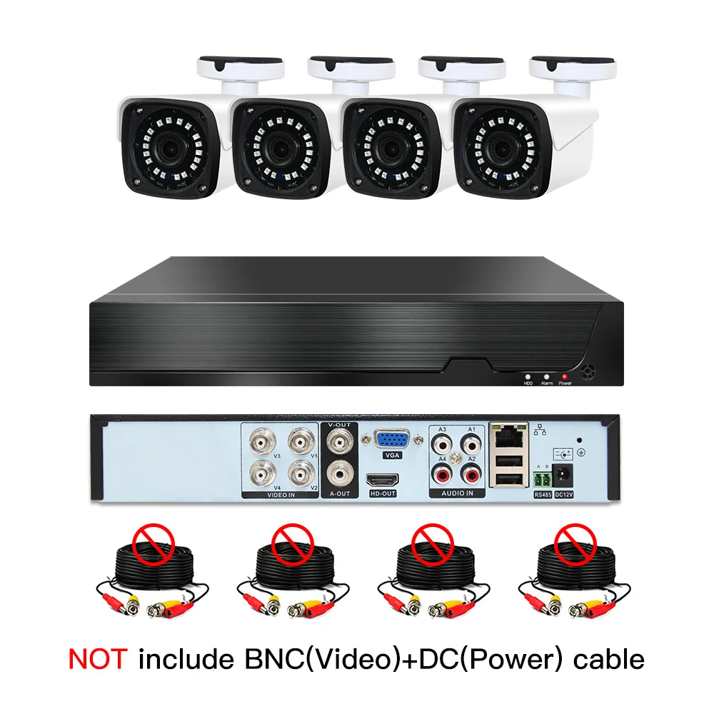 4ch 1080P AHD комплекты CCTV системы видеонаблюдения безопасности Гибридный DVR наружный металлический bulllet AHD камера видеонаблюдения P2P XMEYE 2MP комплекты - Цвет: without cable
