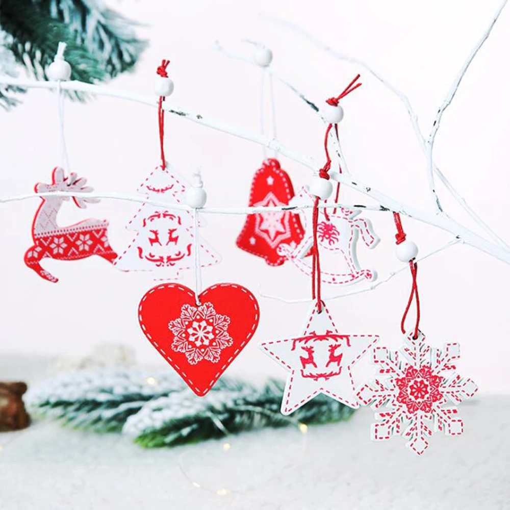 

Natural Wood Christmas Tree Ornament Wooden Hanging Pendants Gifts Snow Elk Christmas Decora adornos de navidad for New Year