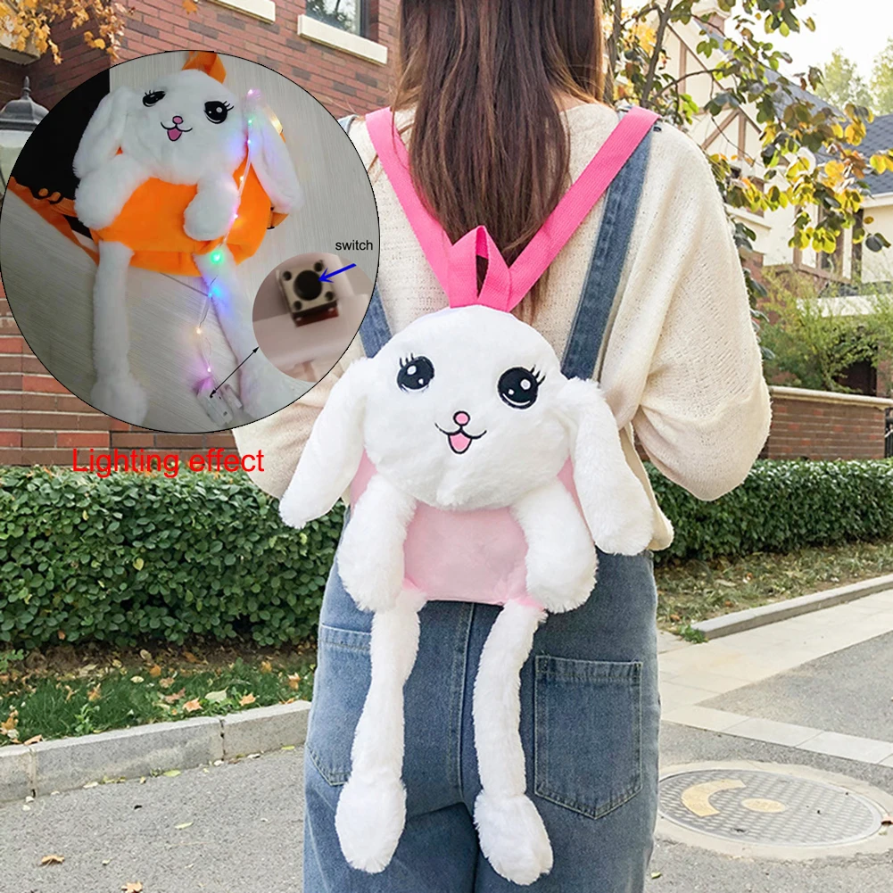 Pink Светодиодный светящийся плюшевые игрушки и куклы из мультфильма сумка защемления уха для перемещения мультфильм кролик рюкзак для детей - Цвет: Pink