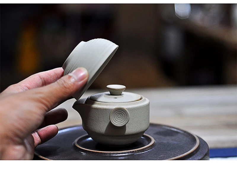 Simple rough pottery express cup one pot one cup person Japanese travel portable office kungfu tea set teapot
