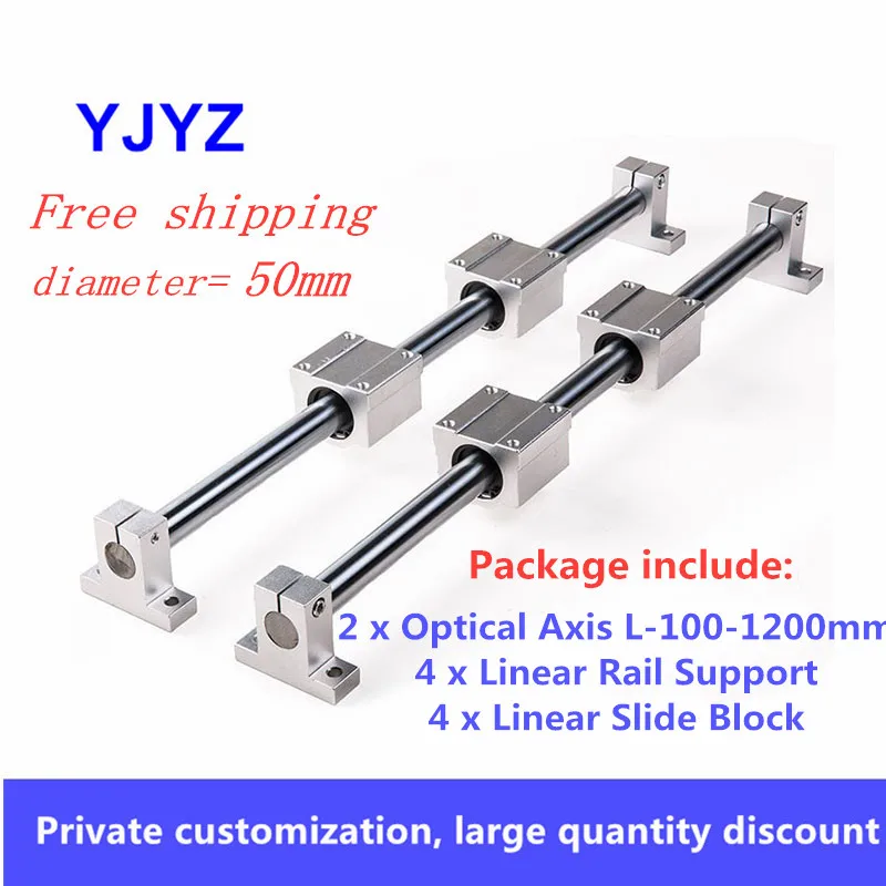 US $304.02 Linear Guide Solid Cylindrical Optical Axis Diameter 50mm L1001200mm4pc SC Linear Slider4pc SK Vertical Bearing Support