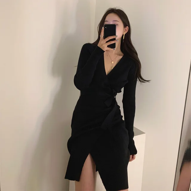 Women Elegant V Neck Sexy Midi Dress