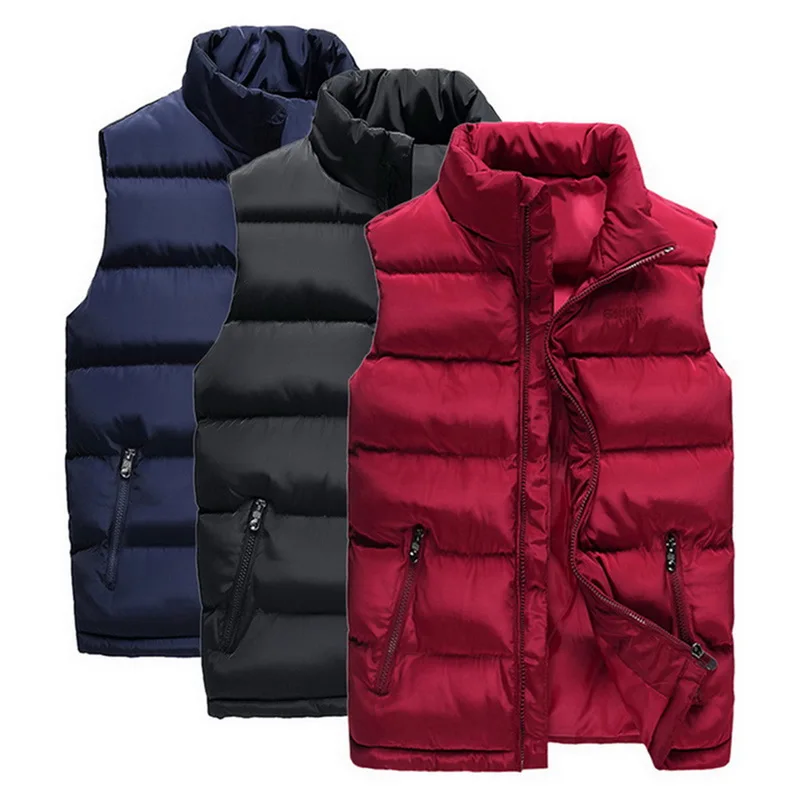 

PUIMENTIUA 2019 New Autumn And Winter Warm Zipper-up Down Cotton Vest Jacket Classic Solid Color Lightweight Outdoor Puffer Vest
