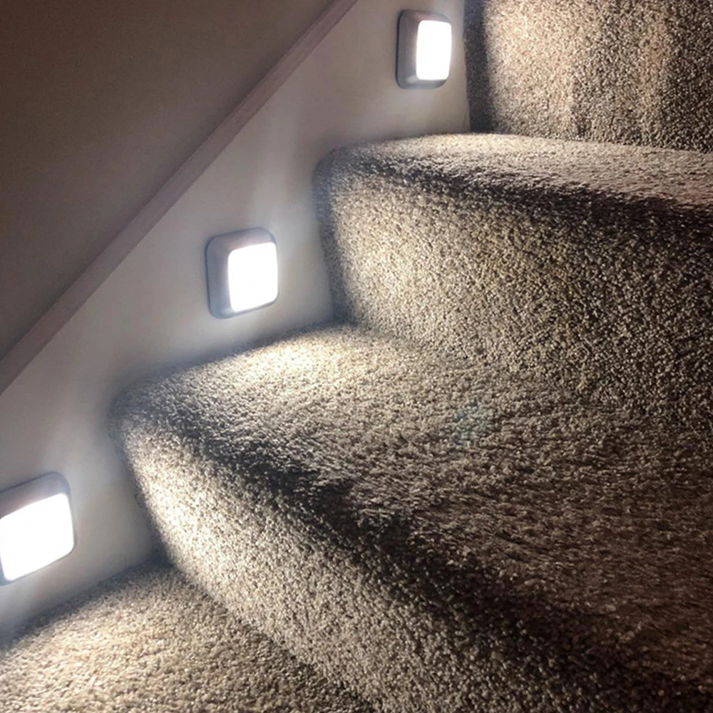 6LEDs PIR Motion Sensor Light Battery Powered Led Nightlight For Closet Wardrobe Stair Lighting Hallway Night Lamp For Home 8