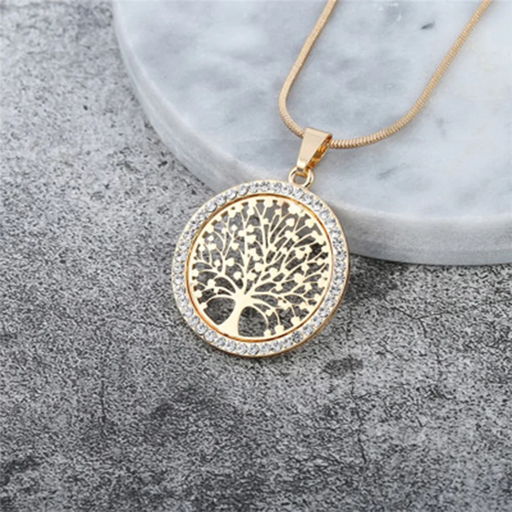 

2019 Women Tree of Life Crystal Pendant Necklace Round Small Gold Silver Colors Bijoux Collier Elegant Women Jewelry Gifts