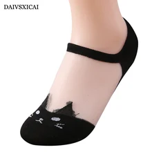 5 пара/лот = 10 шт. летние кружевные женские хлопчатобумажные носки с милым котенком, стеклянные невидимые женские носки-башмачки