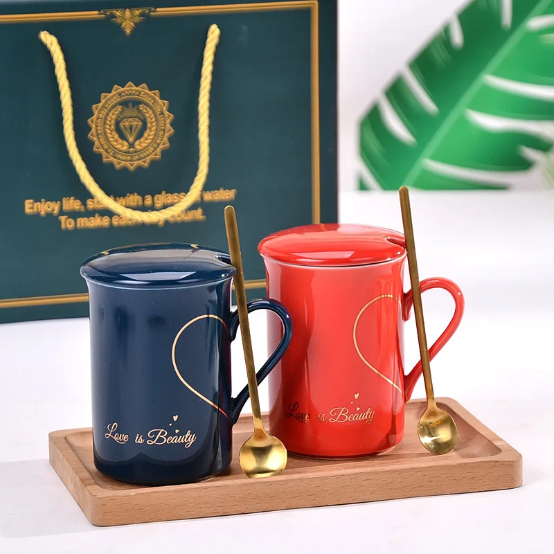 Couple Lovers Mug Colorful Fashion Handle Ceramic Water Cup Coffee Milk Drink With High End Gift Box