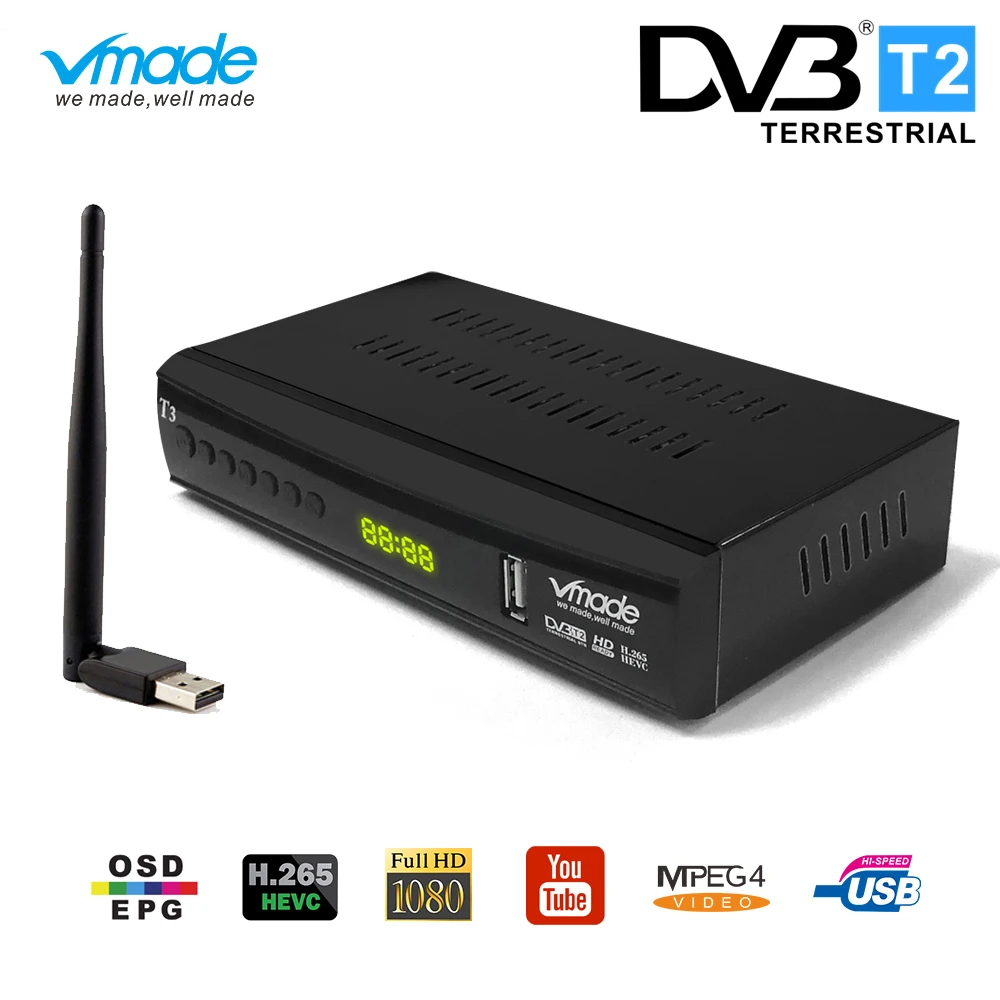 2020 новейший наземный приемник T3 HD 1080P ТВ тюнер DVB T2 декодер H.265 поддержка Youtube USB WIFI