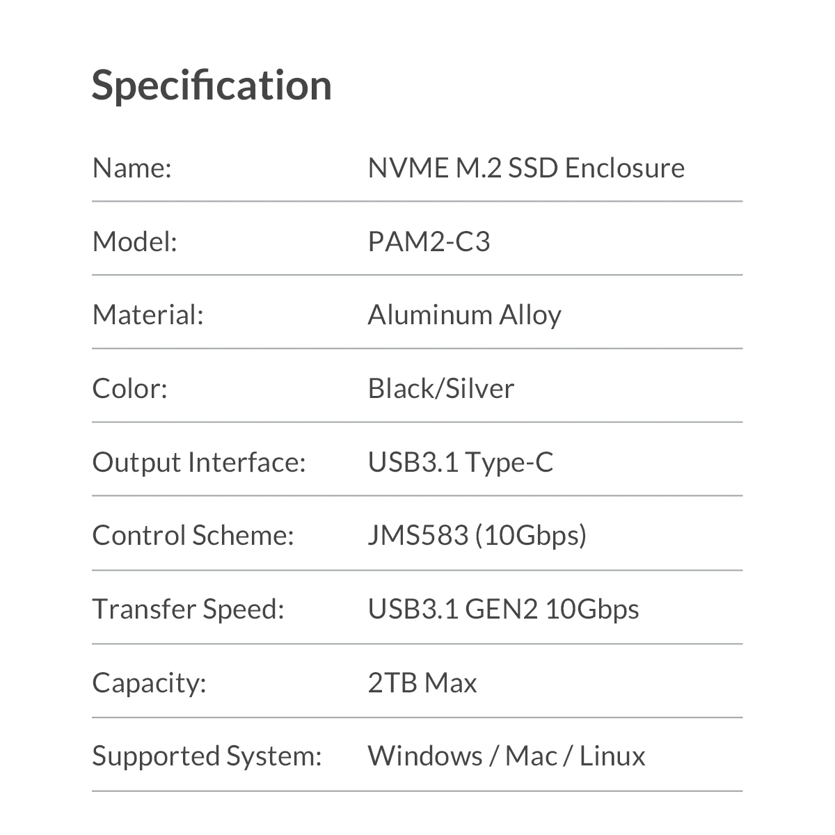 Чехол ORICO M2 NVMe SSD 10 Гбит/с выдвижным интерфейсом type C USB3.1 UASP M.2 USB NVME корпус алюминиевый жесткий диск коробка