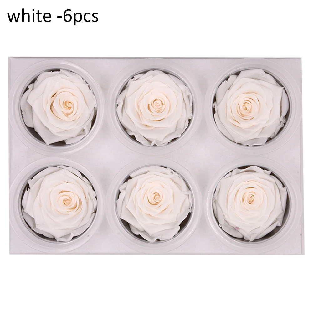 white 6 шт./компл. Искусственные цветы из шелка бессмертный Роза сохранить букет, подарок на день матери, вечная жизнь цветок подарок свадебное оформление коробки - Цвет: white