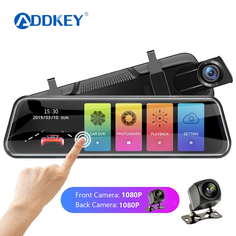 ADDKEY, 10 дюймов, видеорегистратор, сенсорный экран, 1080 P, поток, зеркало заднего вида, автомобильные камеры, DVR, циклическая запись, ночное видение, двойной объектив, g-сенсор