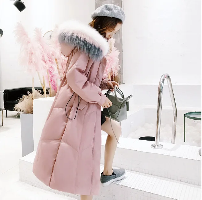 Down Jacket Women's New Style Mid-length Hot Selling White Duck down Coat Korean-style over-the-Knee Coat a Generation of F