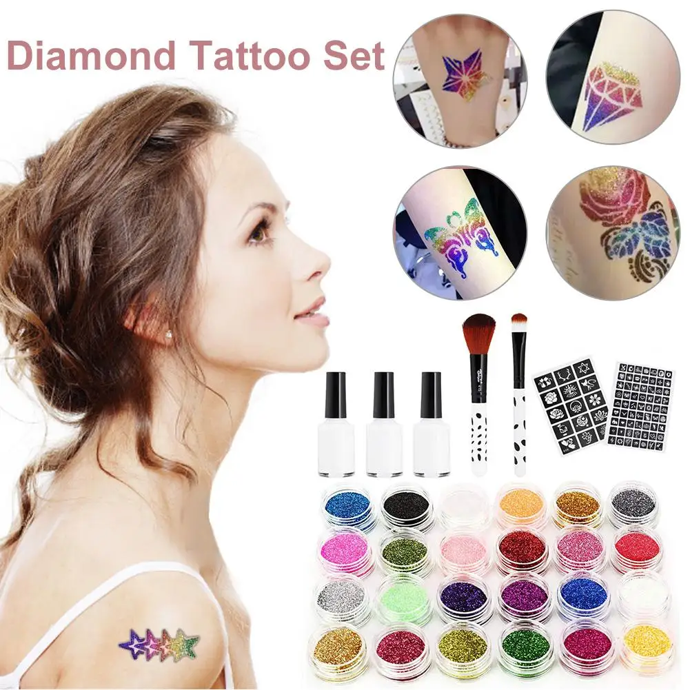 Diamond Glitter Tattoo Set Semi-permanent Simple Tattoo Template Send Template Set Body Painting Art For Kids Teenagers Adult