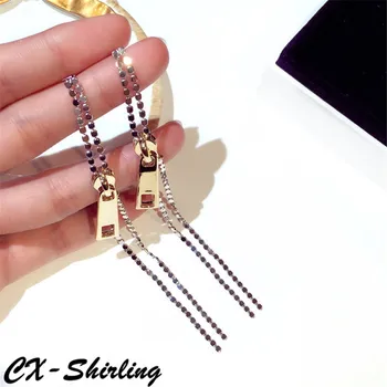 

10 Pairs/ Lot Long Metal Tassel Earring Fashion New Design Zipper Long Tassel Exaggerated Dangle Earrings Women
