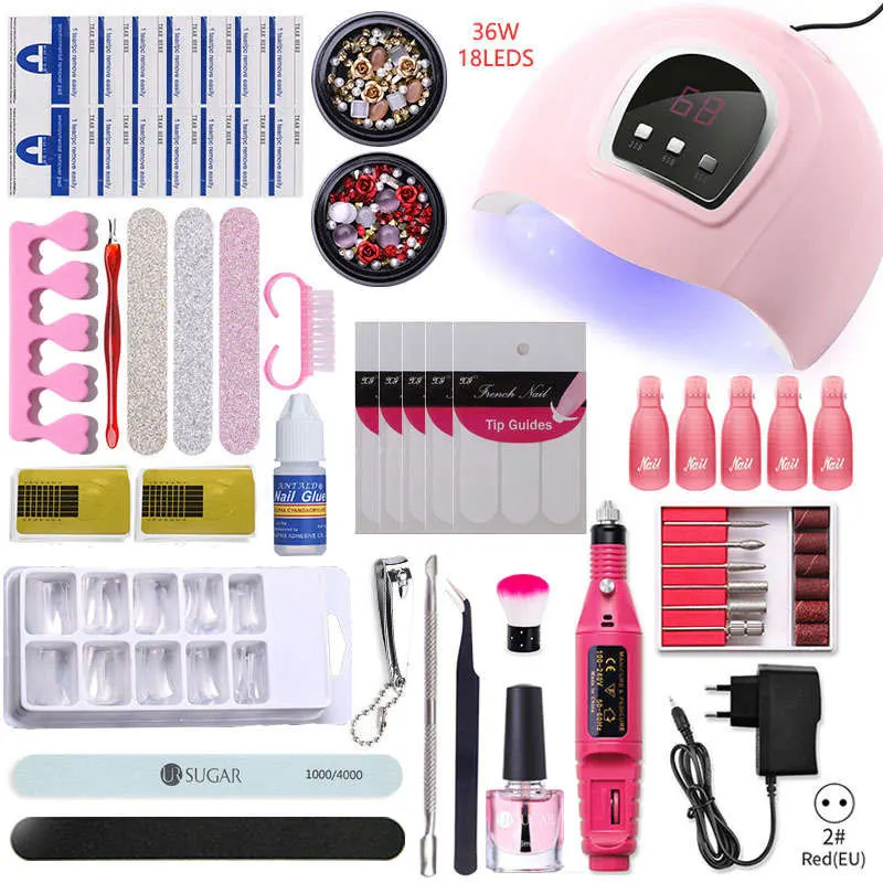 Conjunto de Gel de Unha com Qualquer Conjunto da Lâmpada Broca do Unha Arte do Unha Extensão do Prego Cores Unha Polonês Conjunto Kit 36 w uv Elétrica Conjuntos 10 - 20 Gel 7 Conjuntos e kits