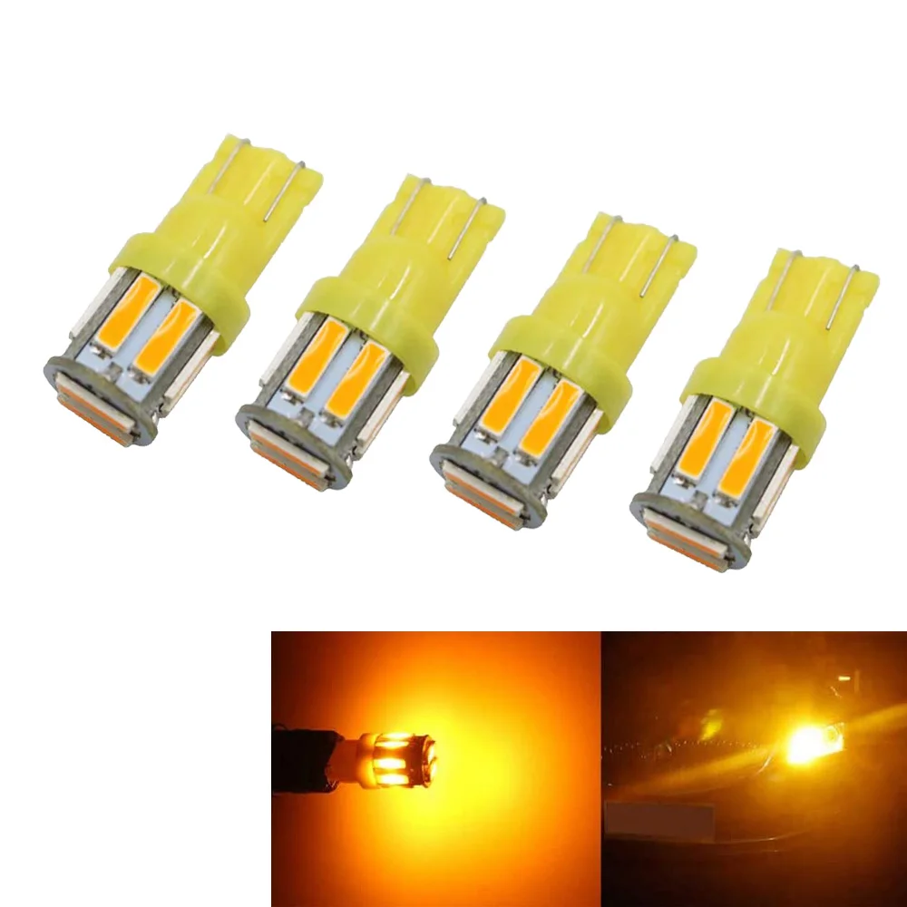 4-Pack Bright Yellow/Amber 194 T10 168 2825 W5W 175 158 Bulb 7014 10SMD LED Light Car Interior Lighting For Map Dome Lamp 12V | Автомобили
